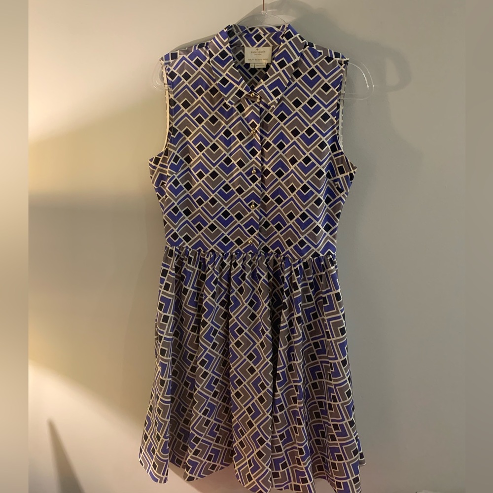 Kate Spade “Lora” silk collard sleeveless deco print dress Sz 8